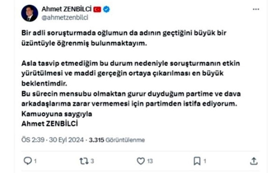 Ahmet Zenbilci Istifa A